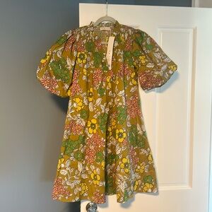 Tory Burch printed dress. Brown floral wallpaper. Size XS. NWT.